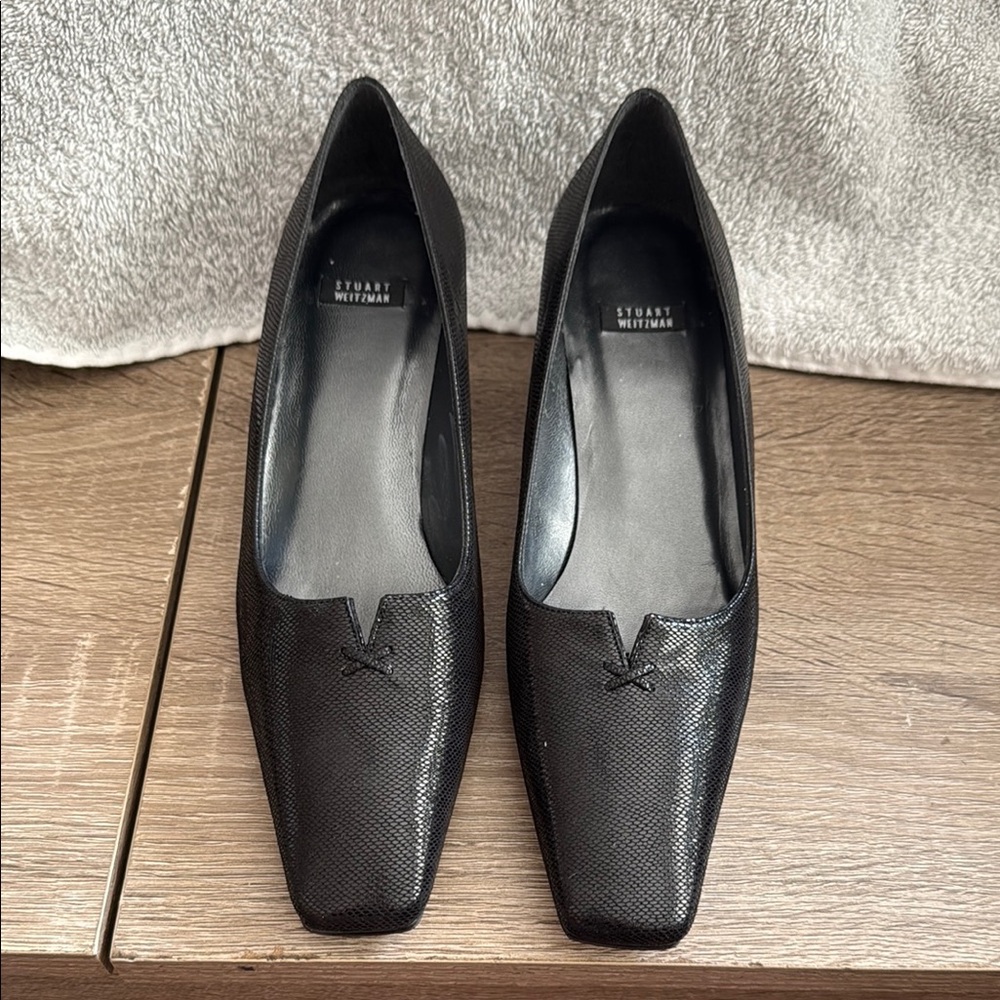 Stuart Weitzman Black Flats Sleek Leather Design